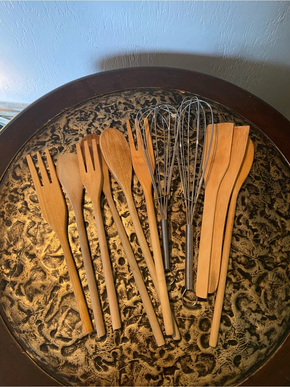 Natural Wood Cooking Utensil Set with Stainless Whisks - Light Wood